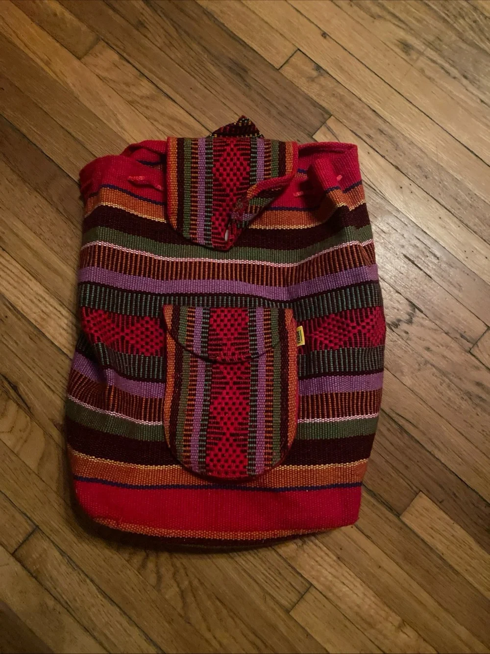 Handwoven Red Striped Women's Backpack Boho Hippie Bag